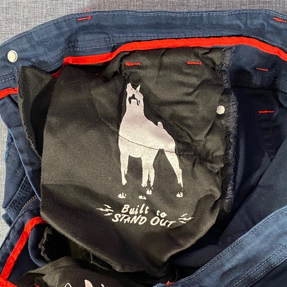 Makobi Moto Jeans 36x34 Navy Mens Distressed Slim Fit Biker Denim Pants Stretch - Picture 10 of 15